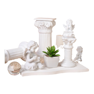 欧式罗马柱烛台树脂石膏小天使拍摄道具家居桌面背景拍照装饰摆件