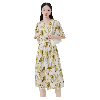 艾莱依中长款a字连衣裙