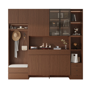 定制橡木鞋柜全实木入户玄关门厅储物高柜家用门口一体靠墙换鞋凳