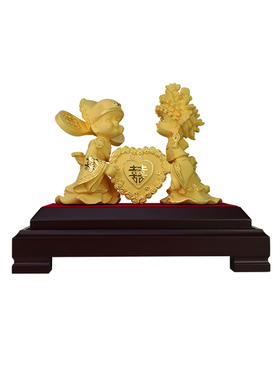 绒沙金永结同心婚庆结婚礼物摆件