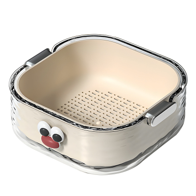 双层洗菜盆沥水篮六件套厨房客厅家用洗水果盘简约塑料淘菜菜篮子