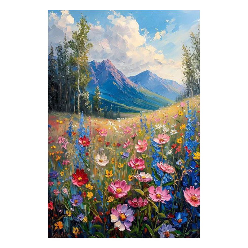 白鹿艺术纯手绘油画繁花晴空风景