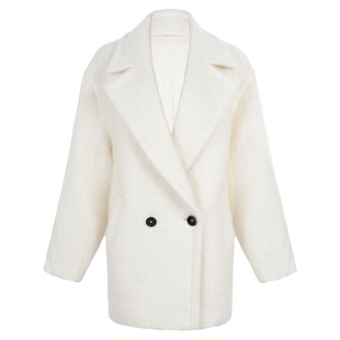 LYNEE【黑标 泰迪】马海毛羊毛混纺白色短款廓形大衣短款泰迪外套