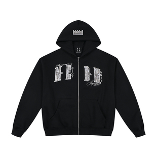 MEDM 25新款珍珠字母休闲拉链帽衫春秋美式加绒情侣连帽开衫卫衣