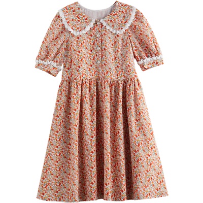 法式拼接花边中长款哺乳裙