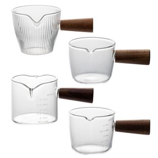 onlycook 木柄玻璃小奶盅咖啡萃取杯盎司杯 奶罐浓缩液带刻度量杯