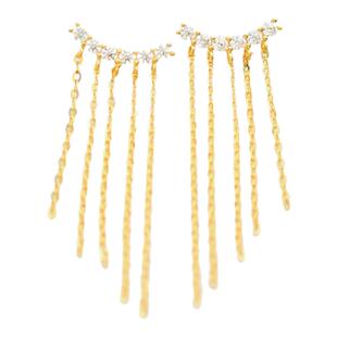 韩国流行10K黄金耳钉女 精致百搭长款流苏镶钻笑脸彩金耳饰潮女