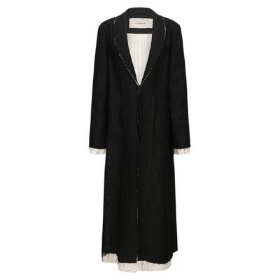 Elywood黑白双层破坏毛边大衣