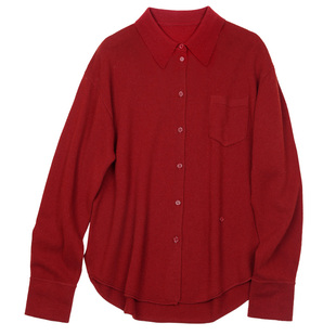 菲伊唐温暖又利落法式气质高支荃羊毛毛衣开衫显白翻领针织衬衫女