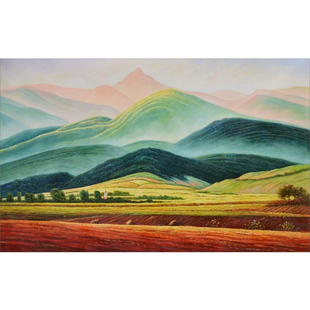 北欧手绘抽象彩色群山唯美风景壁纸客厅电视背景墙纸办公室壁画