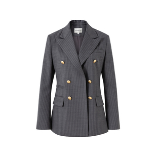 DIANA VEVINA秋季新款羊毛复古条纹西装外套马甲直筒裤套装