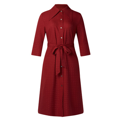 BCBG夏季万千裙装复古简约通勤优雅铆钉肌理压皱衬衫式连衣裙女