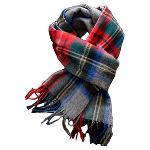 INSINUER「韩系灰红格」冬氛围感纯羊毛格子围巾男生保暖围脖送人