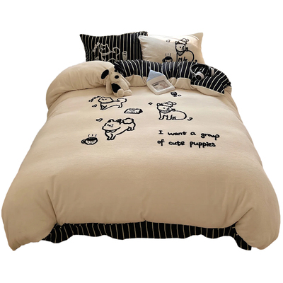 ins牛奶绒床上四件套冬季珊瑚绒