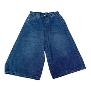 美式复古高腰阔腿牛仔七分裤女夏季新款2025宽松显瘦水洗直筒裤子