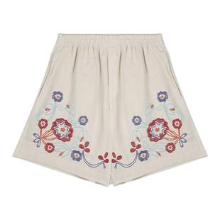 CHU楚妞[织梦]法国雨露麻钉珠刺绣休闲短裤2025夏季新款女裤子