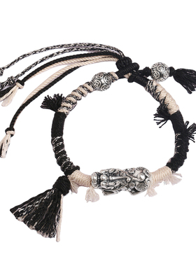 龙结貔貅撞色手绳复古足银999貔貅编织男女瑞兽手链饰品麻将神器