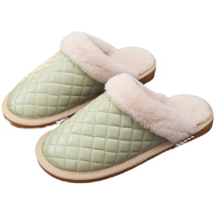 皮拖鞋冬季女居家用室内加厚毛绒厚底情侣防水防滑保暖男士棉拖鞋