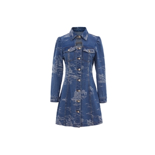 商场同款 可可尼COCOON气质裙子秋季新款女装时尚长袖牛仔连衣裙