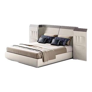 意式轻奢高级感实木床别墅豪宅卧室双人宽屏大床现代简约真皮床