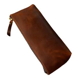 新款真皮拉链简约大容量笔袋牛皮笔盒手工复古文具盒收纳袋可定制