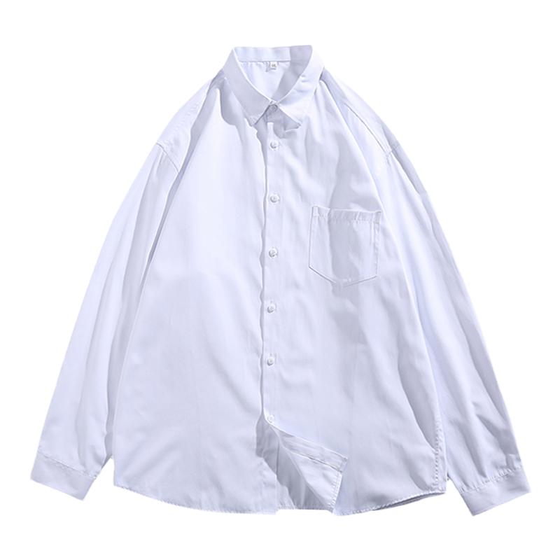 领带白色长袖衬衫男宽松情侣套装港风学生班服休闲学院风衬衣秋季