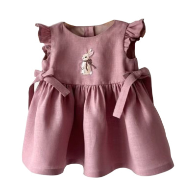 衿依亚麻女童连衣裙刺绣背心裙