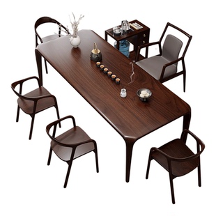 南美黑胡桃木阳台茶桌椅组合书桌一体两用榫卯办公室茶台泡茶桌