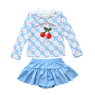 儿童长袖泳衣分体防晒裙裤平角女孩温泉高级儿童女童游泳衣中大童