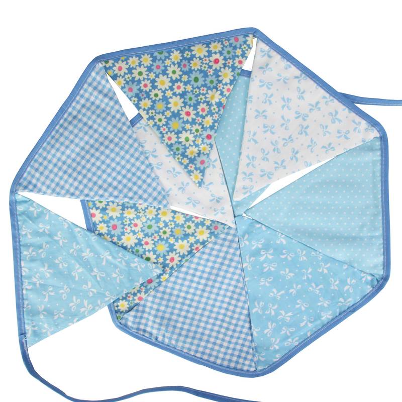 10片蓝色棉布生日装饰三角旗拍照帐篷户外旗背景露营派对挂旗婴儿