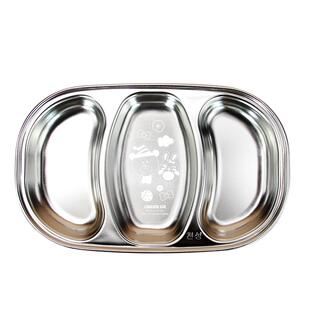 联扣韩国进口儿童不锈钢分格餐盘三格长方形幼儿园小水果盘辅食盘