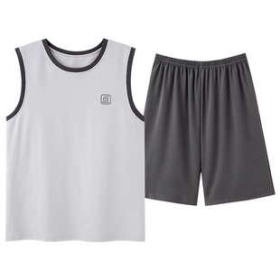 都市丽人睡衣男款夏季薄款无袖背心宽松套头可外穿家居服套装男士