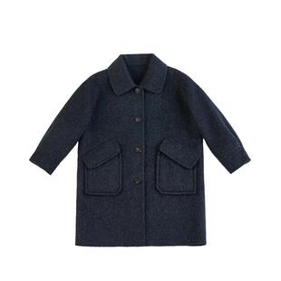 OPCP女童双面羊绒大衣秋冬新款儿童呢子外套全羊毛男童保暖中长款