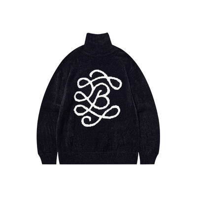 BEASTER包芯纱提花图案针织衫男美式宽松仿貂毛潮流新款黑色上衣