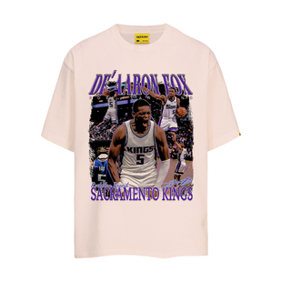 摇滚计划美式短袖球星达龙·福克斯篮球学生做旧重磅T恤小领口男