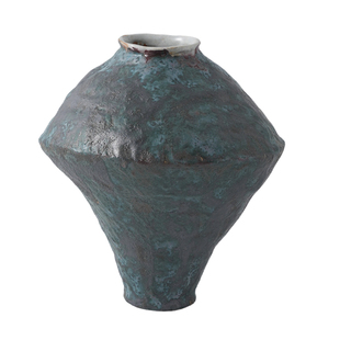 复古铜锈绿色侘寂风手绘陶瓷花瓶新中式中古客厅软装饰品干花花器