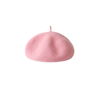 韩系粉色羊毛呢贝雷帽