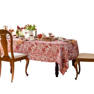 蜡笔派丛林餐桌布法式轻奢红色节日新婚氛围感方形餐桌布盖布A