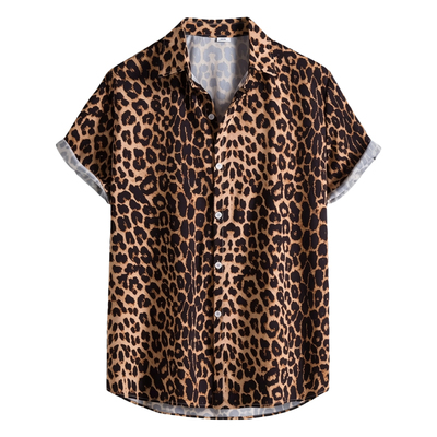 3D数码印花豹纹翻领衬衫