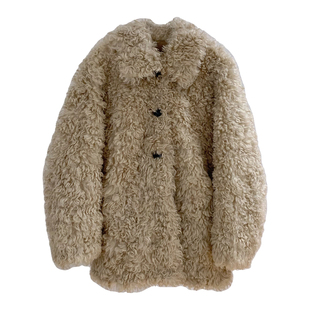 顽童托卡！半卷羊毛皮毛一体环保皮草翻领中长款宽松毛毛外套女冬