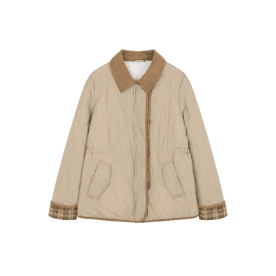 XWI欣未仿兔绒毛格纹撞色夹棉棉服外套女秋冬季抽绳计感棉袄上衣