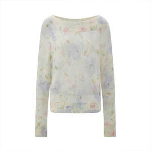 MELINDA LI【莫奈】法式浪漫羊驼毛绵羊毛郁金香玫瑰印花宽松毛衣