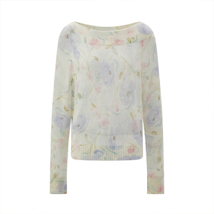 MELINDA LI【莫奈】法式浪漫羊驼毛绵羊毛郁金香玫瑰印花宽松毛衣