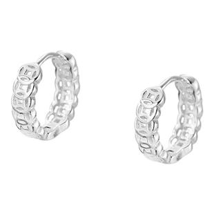 足银999纯银招财铜钱币耳扣耳圈女耳环圈复古镂空偏财钱多多耳钉