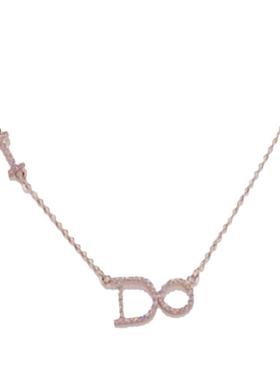 字母锁骨链925银吊坠女镶钻