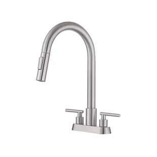 连体双孔抽拉水龙头面盆4寸龙头冷热防溅浴室柜轻奢台盆连体龙头