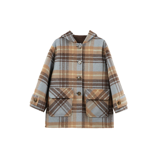 嗒囜【风格序言】羊毛双面呢格纹中长款女童秋冬装呢大衣毛呢外套