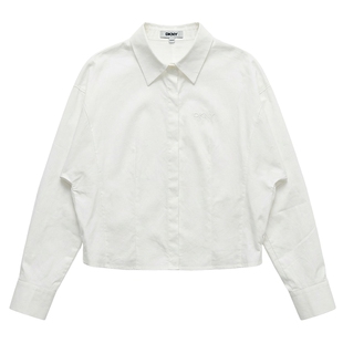 DKNY唐可娜儿26春夏新款白色衬衫女刺绣落肩收腰显瘦短款外套上衣