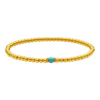 潮宏基臻金弘足金手链古法黄金仿绿松石手串金珠文玩礼物女 计价