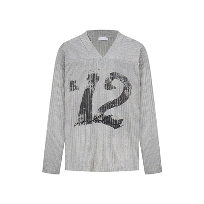 F383美式复古数字印花V领针织衫